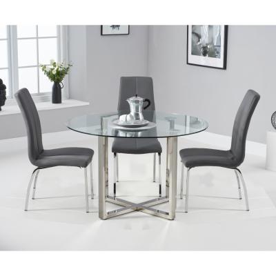 Oak&More Vaso 120cm Round Glass Dining Table with Cavello Chairs - Ivory, 4 Chairs