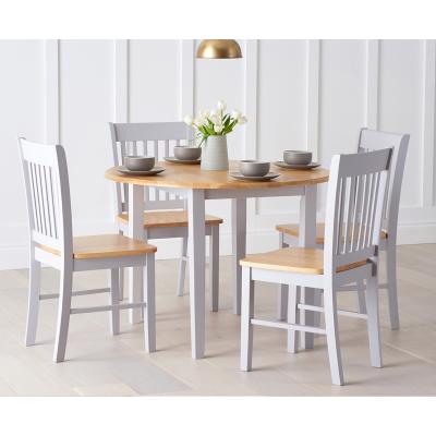 Oak&More Genoa Oak and Grey 100cm Drop Leaf Extending Dining Table and Chairs - Oak and Grey, 2 Chairs