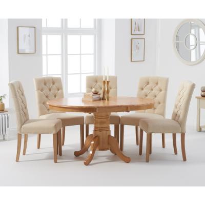 Oak&More Epsom Pedestal Extending Dining Table with Claudia Fabric Chairs - Grey, 4 Chairs