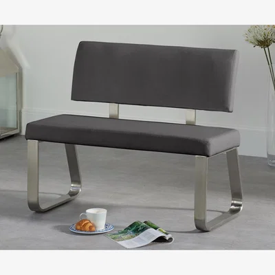 Oak&More Austin Small Grey Faux Leather Bench with Back