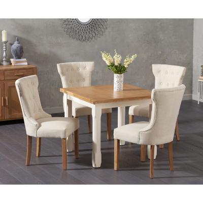 Oak&More Somerset 90cm Flip Top Oak and Cream Dining Table with Camille Cream Fabric Chairs - Cream, 2 Chairs