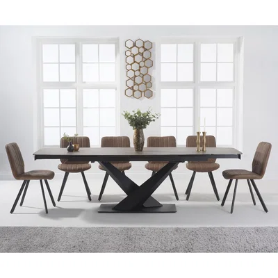 Oak&More Jacob 180cm Mink Extending Ceramic Dining Table with Dexter Faux Leather Chairs - Brown, 6 Chairs