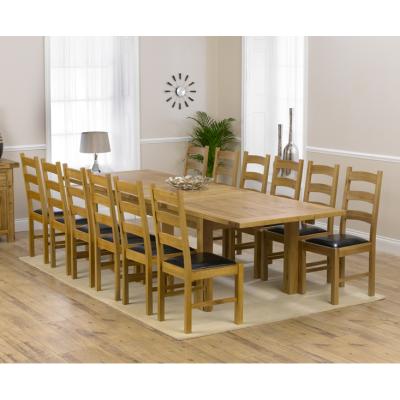 Oak&More Normandy 220cm Solid Oak Extending Dining Table with Vermont Chairs - Grey, 6 Chairs