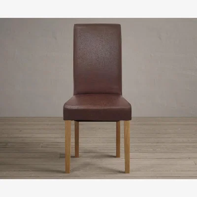 Oak&More Scroll Back Antiqued Brown Suede Fabric Dining Chairs