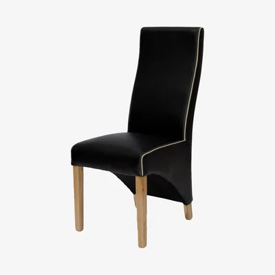Oak&More Emperor Contrast Stitching Bonded Black Leather Wave Back Dining Chairs