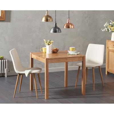 Oak&More Oxford 80cm Solid Oak Dining Table with Helsinki Fabric Chairs - Grey, 2 Chairs