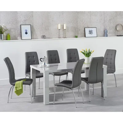 Oak&More Atlanta 160cm Light Grey High Gloss Dining Table with Calgary Chairs - Red, 4 Chairs