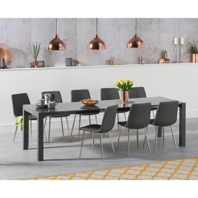Oak&More Joseph Extending Dark Grey High Gloss Dining Table with Helsinki Faux Leather Chairs