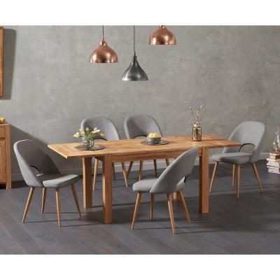 Oak&More Verona 120cm Solid Oak Extending Dining Table with Halifax Fabric Chairs - Grey, 4 Chairs