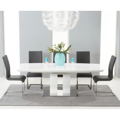 Oak&More Richmond 180cm White High Gloss Extending Dining Table with 4 Malaga Chairs