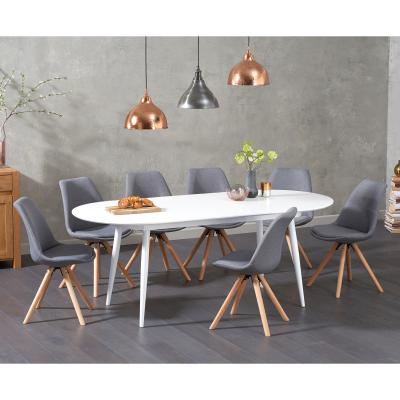 Oak&More Olivia Extending White High Gloss Dining Table with 4 Oscar Fabric Round Leg Chairs