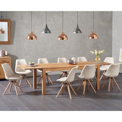 Oak&More Verona 180cm Solid Oak Extending Dining Table with Oscar Fabric Round Leg Chairs