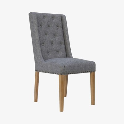 Oak&More Lincoln Light Grey Button Back Studded Dining Chairs - Light Grey, 2 Chairs