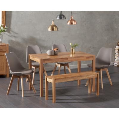 Oak&More Oxford 150cm Solid Oak Dining Table with Duke Faux Leather Chairs and Oxford Bench