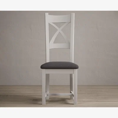 Oak&More Painted Soft White X Back Dining Chairs with Charcoal Grey Fabric Seat Pad