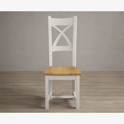 Oak&More Painted Signal White X Back Dining Chairs with Oak Seat Pad
