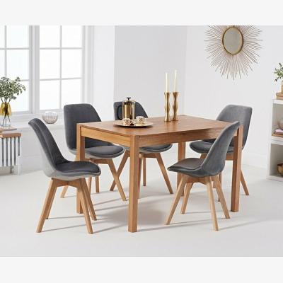 Oak&More Ex-display Oxford 120cm Solid Oak Dining Table with FOUR GREY Duke Velvet Chairs
