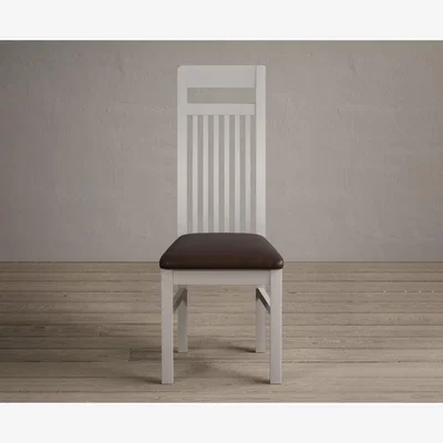 Oak&More Monroe Soft White Painted Dining Chairs with Chocolate Brown Fabric Pad