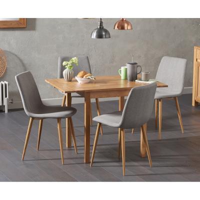 Oak&More Oxford 70cm Solid Oak Extending Dining Table with 2 Helsinki Fabric Chairs