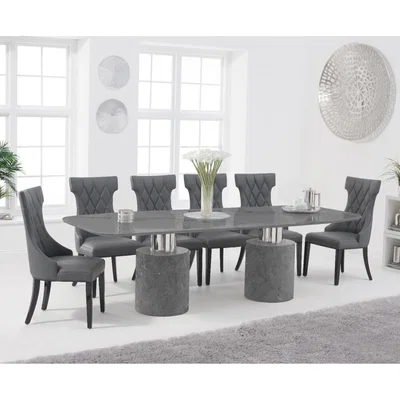 Oak&More Antonio 260cm Grey Marble Table with Freya Chairs - Cream, 6 Chairs