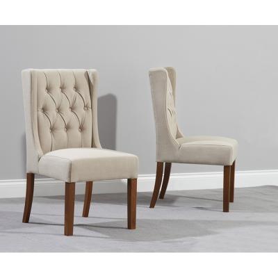 Oak&More Safia Cream Fabric Dark Oak Leg Dining Chairs - Cream