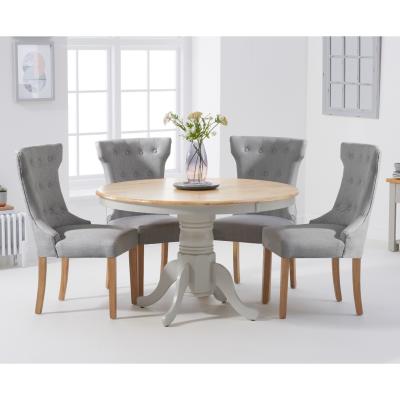 Oak&More Epsom 120cm Oak and Grey Dining Table with Camille Fabric Chairs - Grey, 4 Chairs