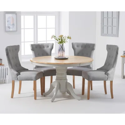 Oak&More Epsom 120cm Oak and Grey Dining Table with Camille Fabric Chairs - Grey, 4 Chairs
