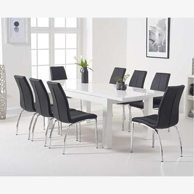 Oak&More Ex-display Atlanta White Gloss 160-220cm Extending Dining Table with 4 BLACK Cavello Chairs