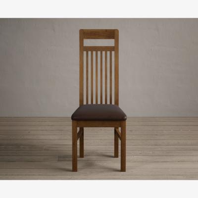 Oak&More Monroe Rustic Oak Dining Chairs with Chocolate Brown Fabric Seat Pad