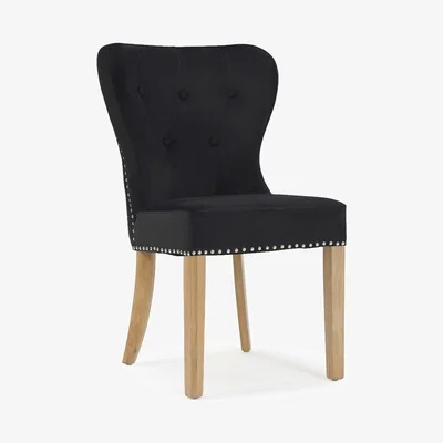 Oak&More Knightsbridge Studded Black Fabric Oak Leg Dining Chairs