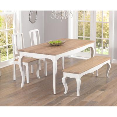 Oak&More Parisian 175cm Shabby Chic Dining Table with Chairs and Benches - White, 2 Chairs