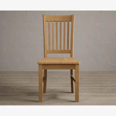 Oak&More Warwick Solid Oak Dining Chair with Sky Blue Fabric Seat Pad