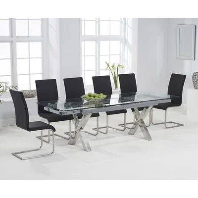 Oak&More Celeste 160cm Extending Glass Dining Table with Malaga Chairs