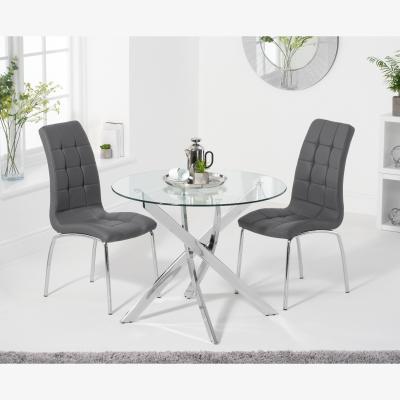 Oak&More Denver 95cm Glass Dining Table with Calgary Chairs - Cream, 2 Chairs