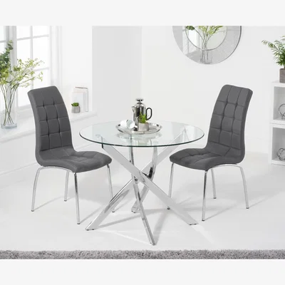 Oak&More Denver 95cm Glass Dining Table with Calgary Chairs - Cream, 2 Chairs