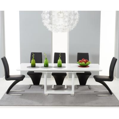 Oak&More Bianco 160cm White High Gloss Extending Dining Table with Hampstead Z Chairs