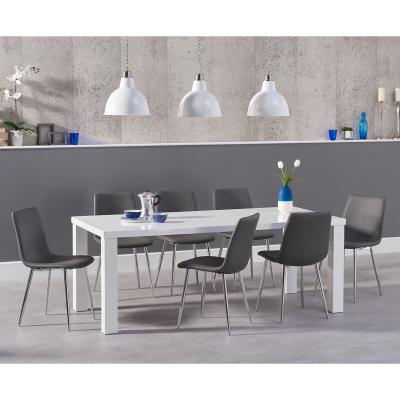Oak&More Atlanta 160cm White High Gloss Dining Table with Helsinki Faux Leather Chairs