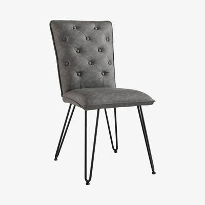 Oak&More Cairo Grey Studded Back Chairs With Hairpin Legs - Grey, 2 Chairs