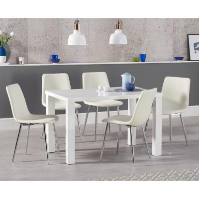 Oak&More Atlanta 120cm White High Gloss Dining Table with Helsinki Faux Leather Chairs