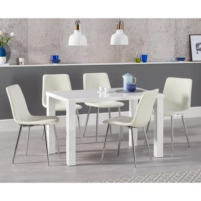 Oak&More Atlanta 120cm White High Gloss Dining Table with Helsinki Faux Leather Chairs