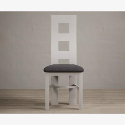 Oak&More Painted Soft White Flow Back Dining Chairs with Charcoal Grey Fabric Seat Pad
