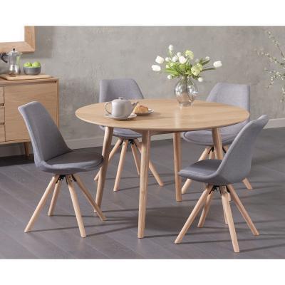 Oak&More Nordic 120cm Round Oak Dining Table with Oscar Fabric Round Leg Chairs