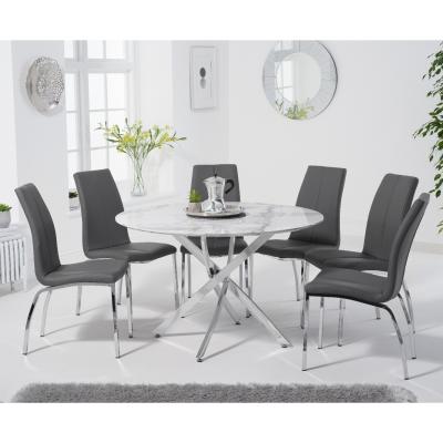 Oak&More Carter 120cm Round White Marble Table with Cavello Chairs - Black, 4 Chairs