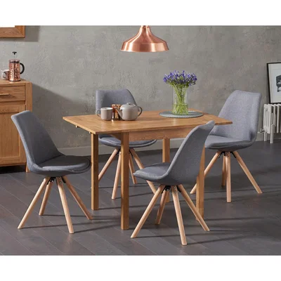 Oak&More Oxford 70cm Solid Oak Extending Dining Table with Oscar Round Leg Fabric Chairs