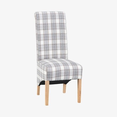 Oak&More Ezra Checked Cappuccino Scroll Back Chairs - Brown, 2 Chairs
