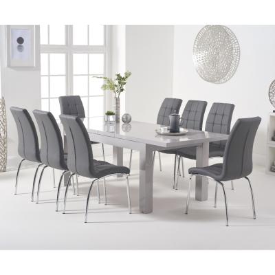 Oak&More Atlanta Light Grey Gloss 160-220cm Extending Dining Table with Calgary Chairs - Black, 4 Chairs