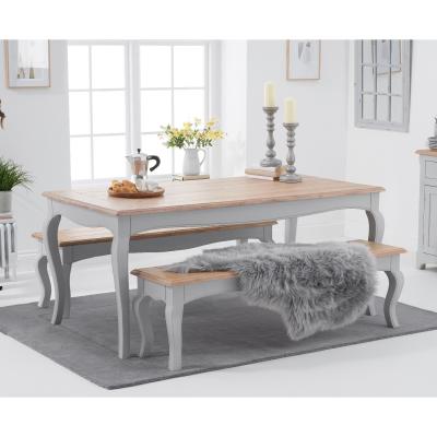 Oak&More Parisian 175cm Grey Shabby Chic Dining Table with Benches