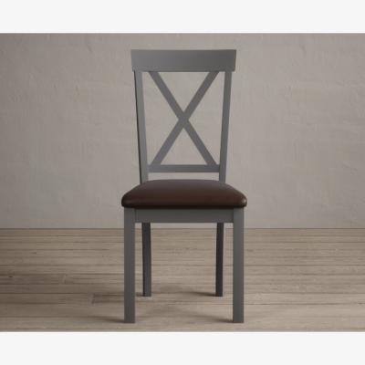 Oak&More Hertford Mid Grey Dining Chairs with Chocolate Brown Fabric Seat Pad