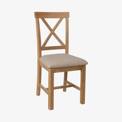 Oak&More Noah Oak Cross Back Dining Chair with Fabric Seats - Oak, 2 Chairs