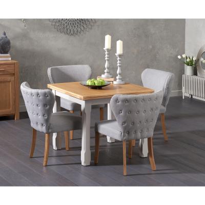 Oak&More Somerset 90cm Flip Top Oak and Grey Dining Table with Isobel Grey Fabric Chairs - Grey, 2 Chairs